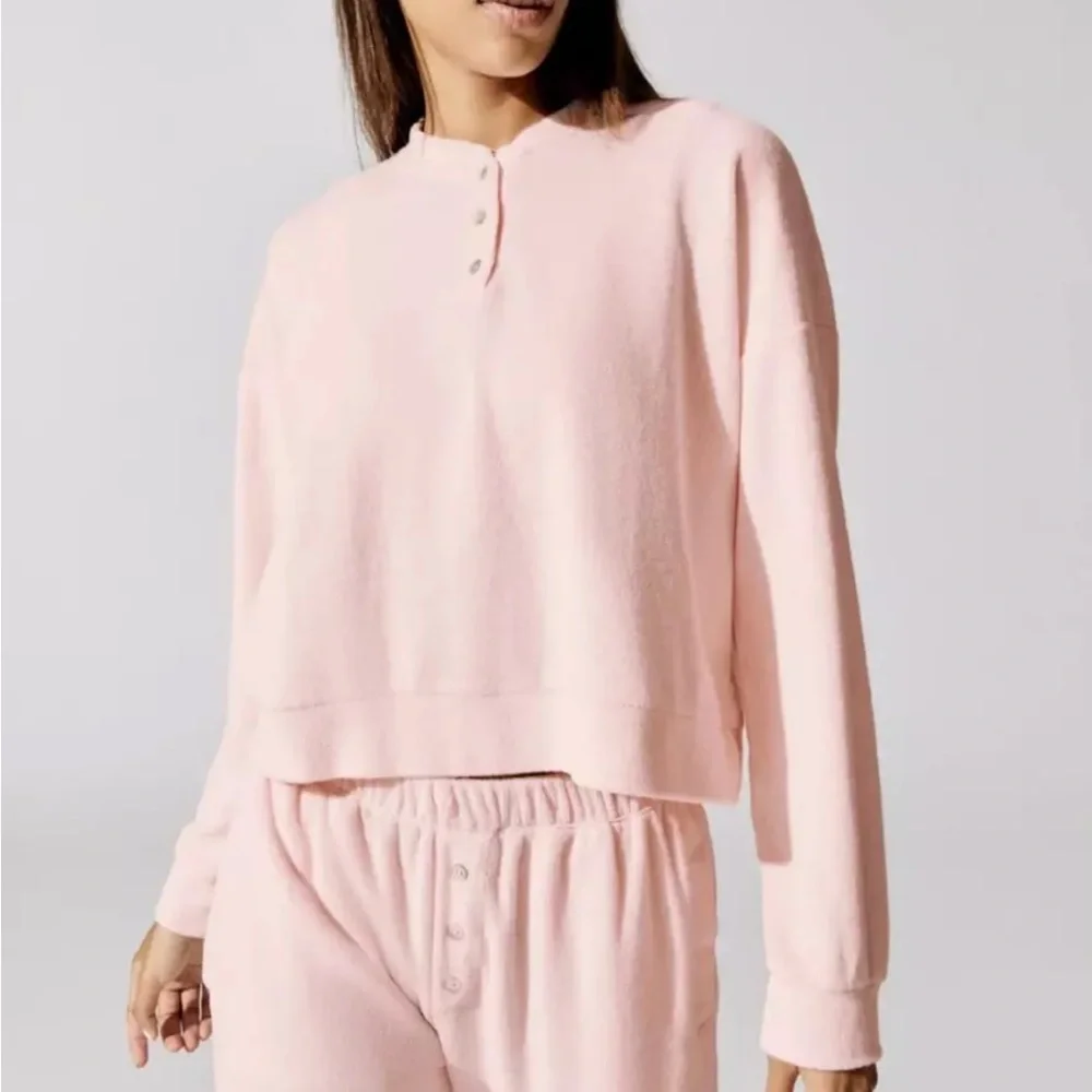 Madewell Donni NWT Luxe Terry Henley Sweatpants And Sweatshirt SET Pink- LARGE - Picture 4 of 8